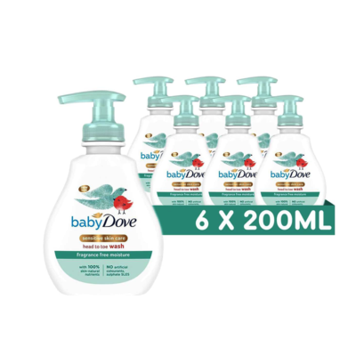 Baby Dove Head to Toe Wash – Gentle & Soothing Hair and Body Wash for Babies 200ml, Pack of 6
