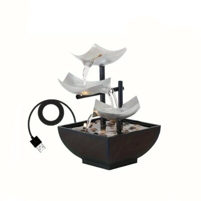 USB powered metal waterfall fountain – rural style desktop decoration with soothing sound, suitable for indoor desktop fountains in homes and offices