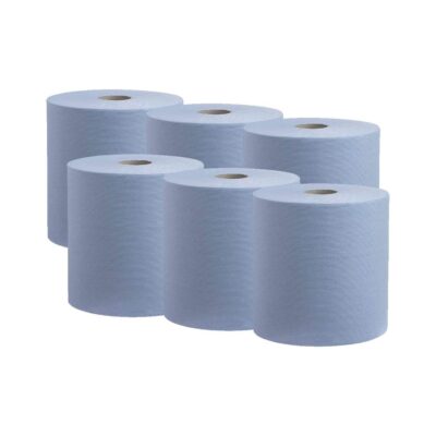 Blue Centrefeed Paper Tissue Rolls – Embossed Pattern Hand Towel , 2-Ply (Pack of 6)