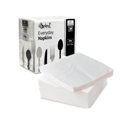 Select White Paper Napkins – Pack of 100 2-Ply Disposable Table Napkins