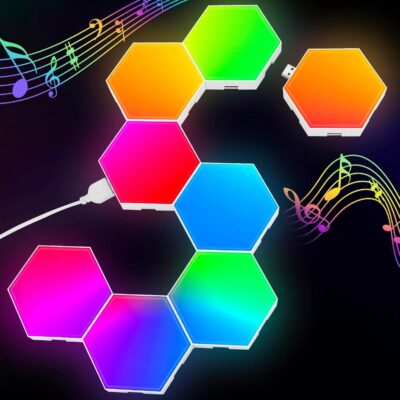 Kimimara Hexagon Lights Gaming – 8 Pack RGB Led Hex Light Panels Hexagon Smart Wall Lights Sync to Music (F)