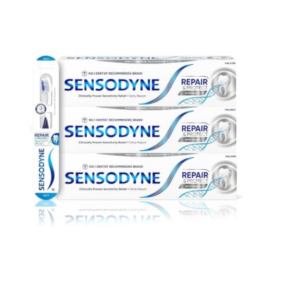 Sensodyne Toothpaste Repair and Protect, with Sensodyne Toothbrush, 3 x75ml