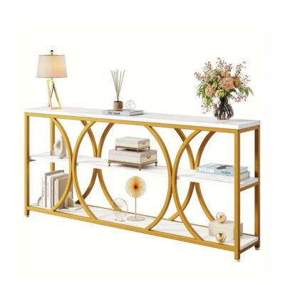 70.8″ Gold Console Table, 3 Tier Entryway Table, Hallway Table