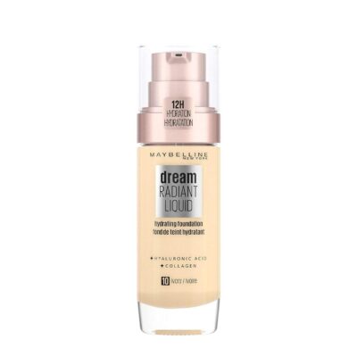 Maybelline Foundation, Dream Radiant Liquid Hydrating Foundation with Hyaluronic Acid and Collagen – Lightweight, Medium Coverage Up to 12 Hour Hydration – 10 Ivory