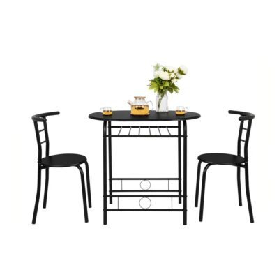 VINGLI 3 Piece Bistro Dining Set, Kitchen Compact Table Breakfast Table, Space-Saving Design Kitchen Wooden Table and 2 Chairs