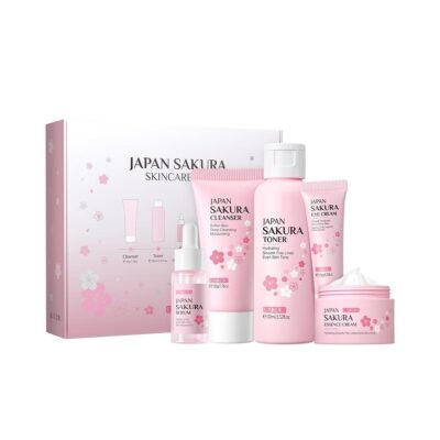 LAIKOU SkinCare Set, JAPAN Sakura Skin Care Sets & Kits – Cleanser,Toner,Face Serum,Eye Cream, Face Cream, Gift Set for Teenage Girls Women Mom Daughter Birthday, Travel Kit for All Skin Types, 5pcs