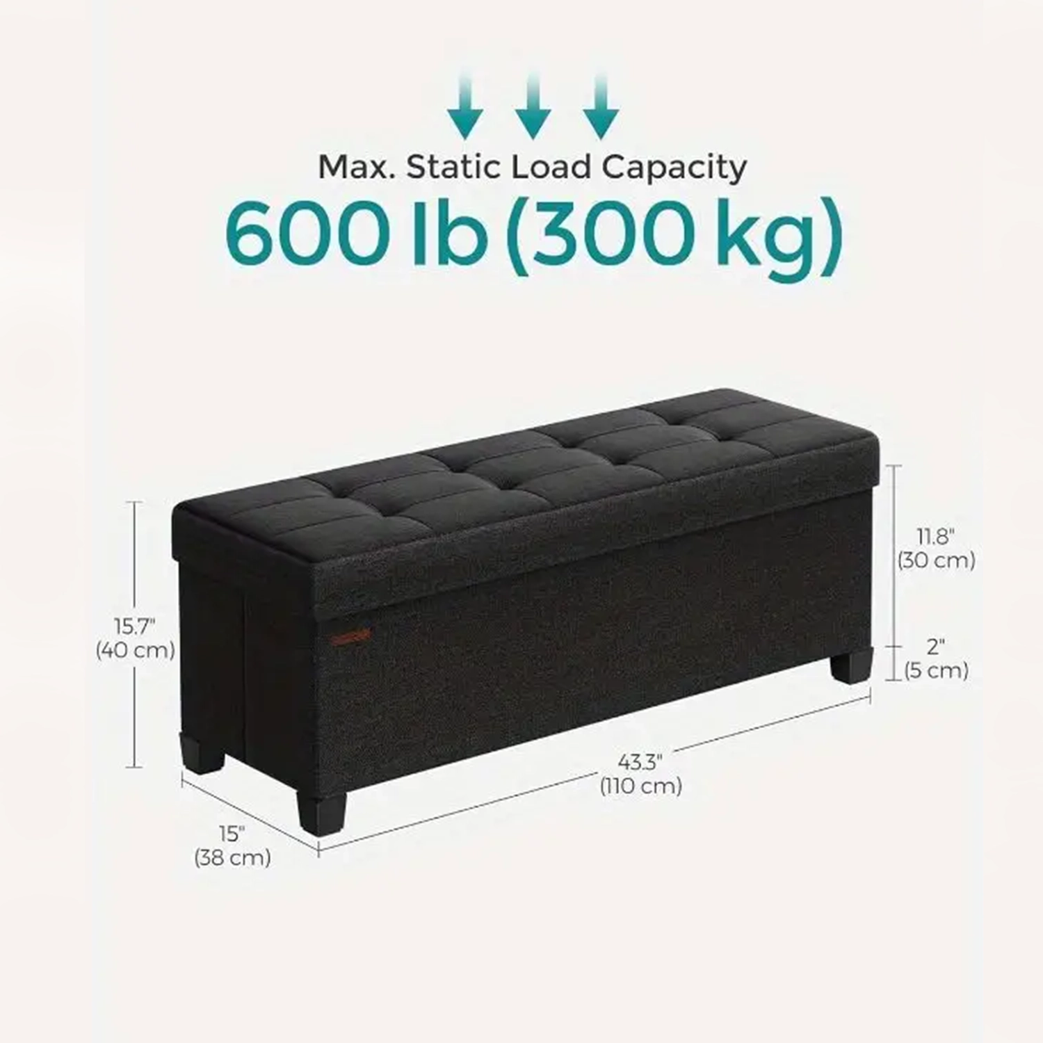 Folding Storage Ottoman Bench for Living Room and Bedroom, 15 x 43. 3 x 15. 7 Inches - Image 2