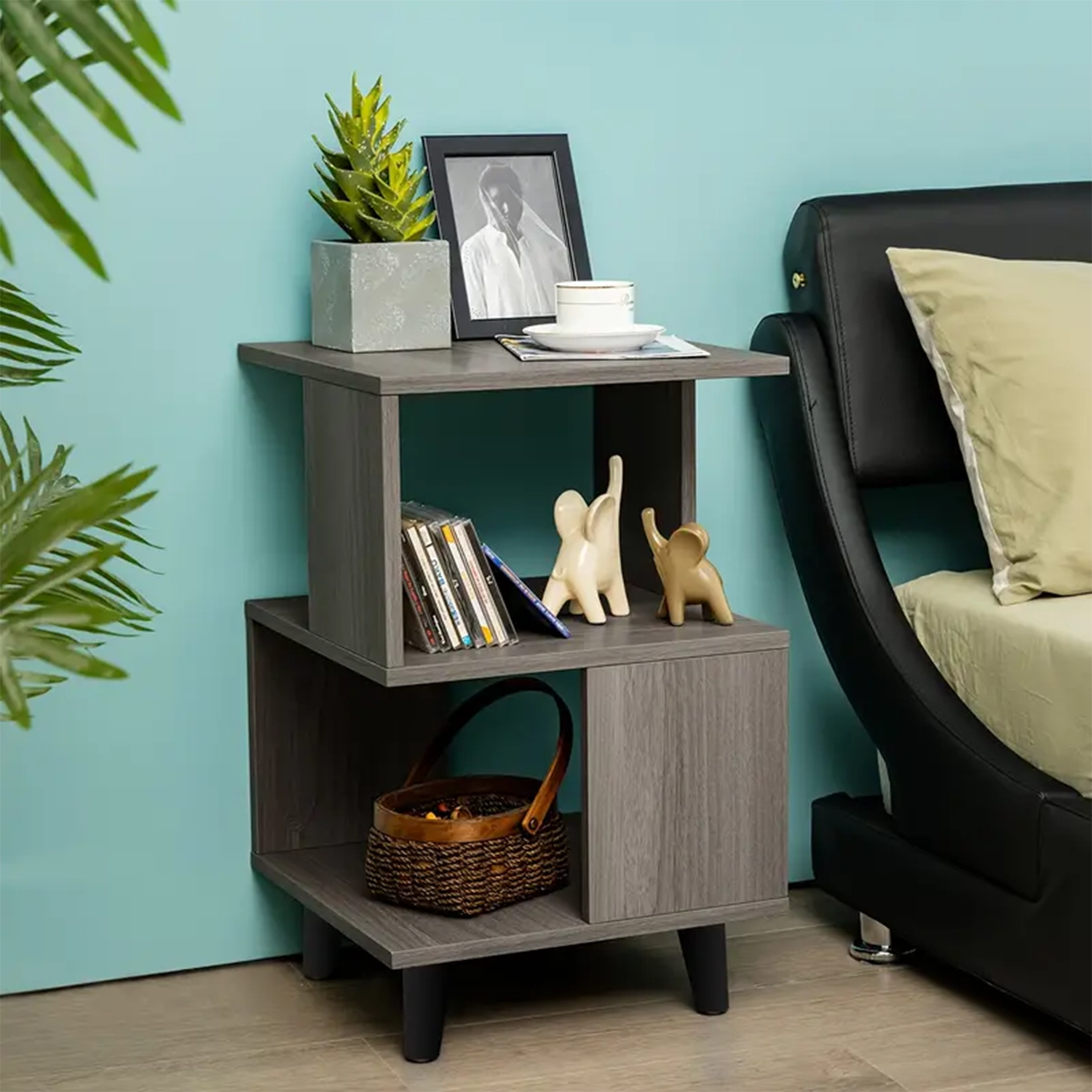 2pcs Nightstand Set, Modern Side End Table, Storage Shelf, Grey - Image 4