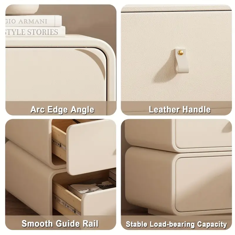 Cream White Bedside Table, Simple Bedside Table With 2 Drawers, - Image 4