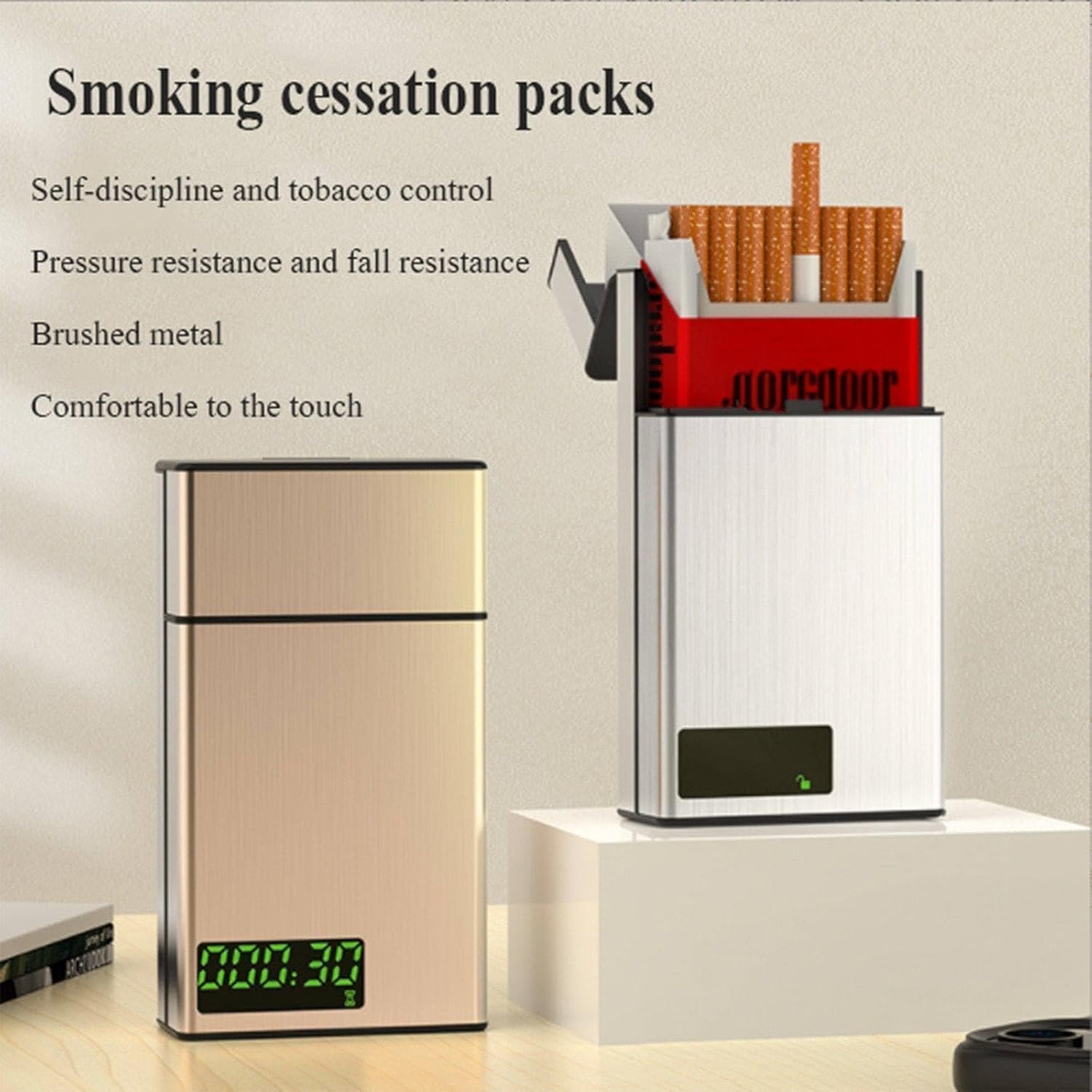 Smart Cigarette Case, Smoking Cessation Aid, Aluminum Alloy Timer and Lock Case, 20 Slim Cigarettes,Silver - Image 2
