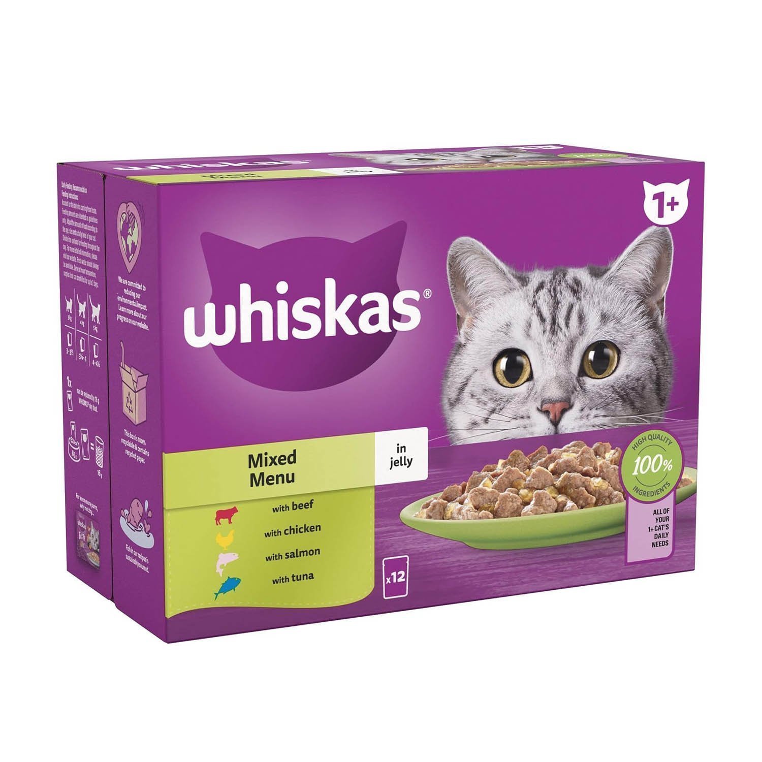 Whiskas 1+ Mixed Selection in Jelly 48 x 85 g Pouches, Adult Cat Food, Pack of 4 (12 x 85 g) - Image 2