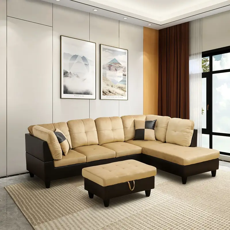 Sectional Sofa Set for Living Room, L Shape Sectional Couch with Large Storage Ottoman for Apartment, Living Room Furniture Set for Home, Right Hand Facing for Living Room, Apartment, Office - Image 2