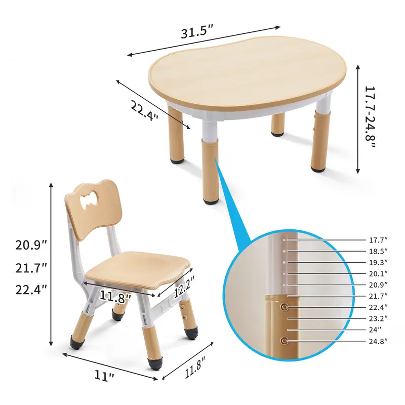 Kids Peanut Shape Table and Chairs Set - Children Multi-Activity Table for Ages 2-10 - Image 2
