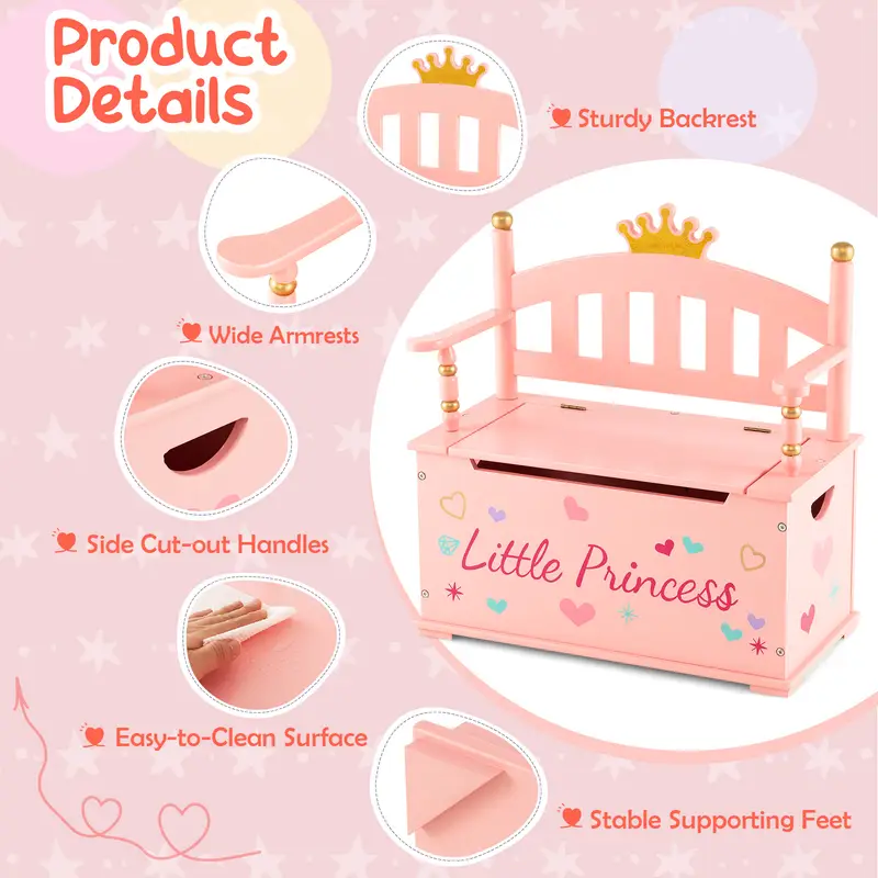 GIANTEX Kids Toy Storage Organizer, 2-in-1 Toy Storage Chest & Bench, w/ Safety Hinge & High Backrest - Image 3