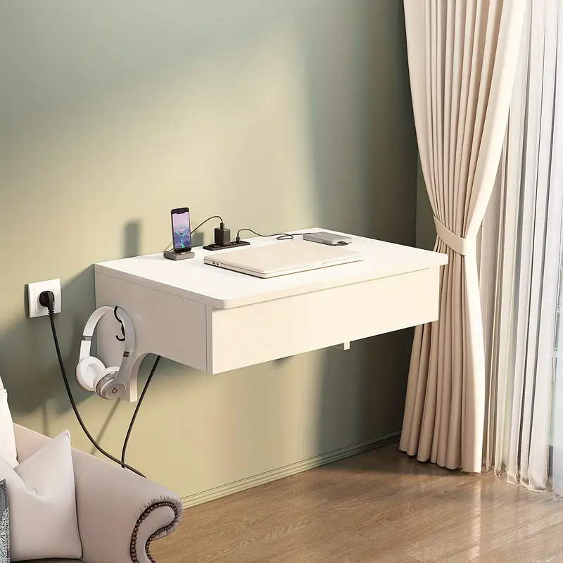 Multifunctional Wall Mounted Laptop Desk with Power Outlets and 2 USB Ports, Perfect for Small Spaces and Home Offices - Image 4