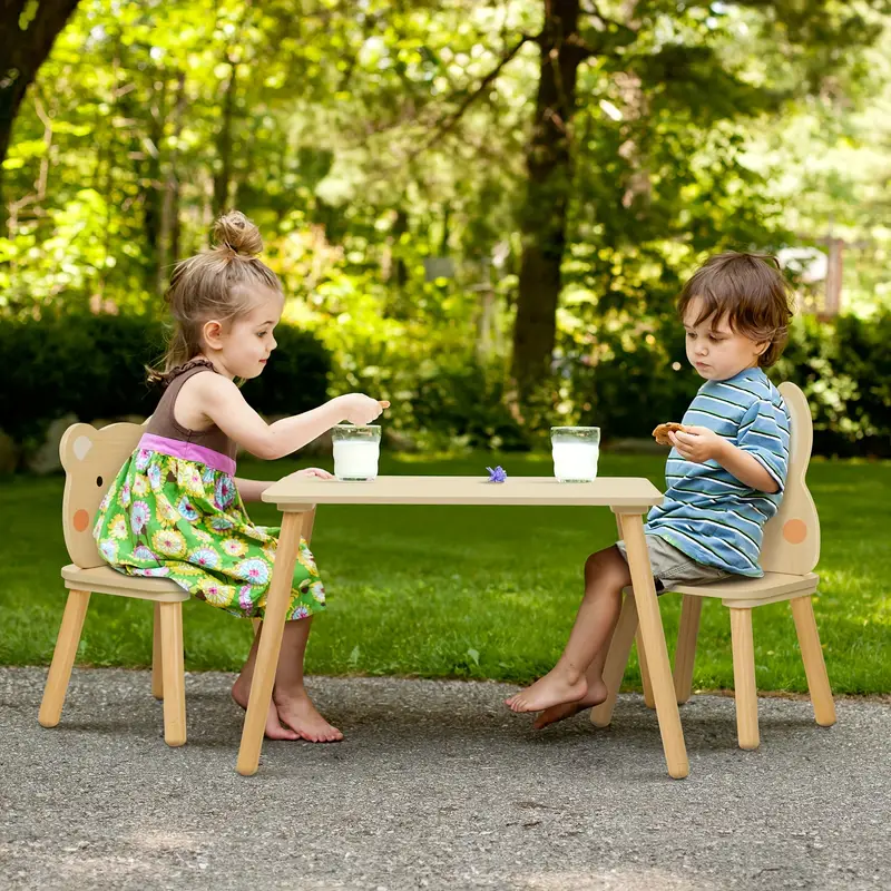 Kids Wood Table And Chair Set - Including 2 Animal Chairs - Waterproof Desktop - Image 4