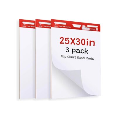 3 Pads-Large Sticky Easel Pad, 25×30 Inches White Self Stick Flip Chart Paper for Office Team Work School Classroom Supplies – 635mm x 762 mm,30 Sheets/Pad