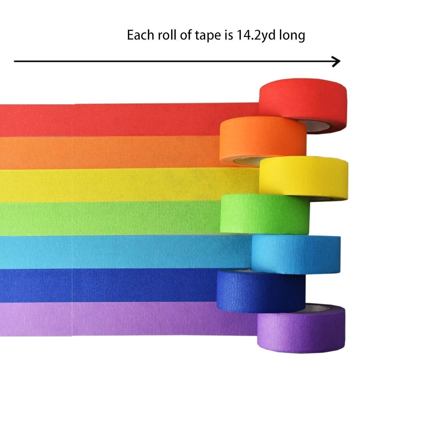 SIMON&ISAAC Rainbow Masking Tape Adhesive Tape Pressure Sensitive Tape Textured Paper 7 Rolls of 14 Yards×1 inch - Image 3