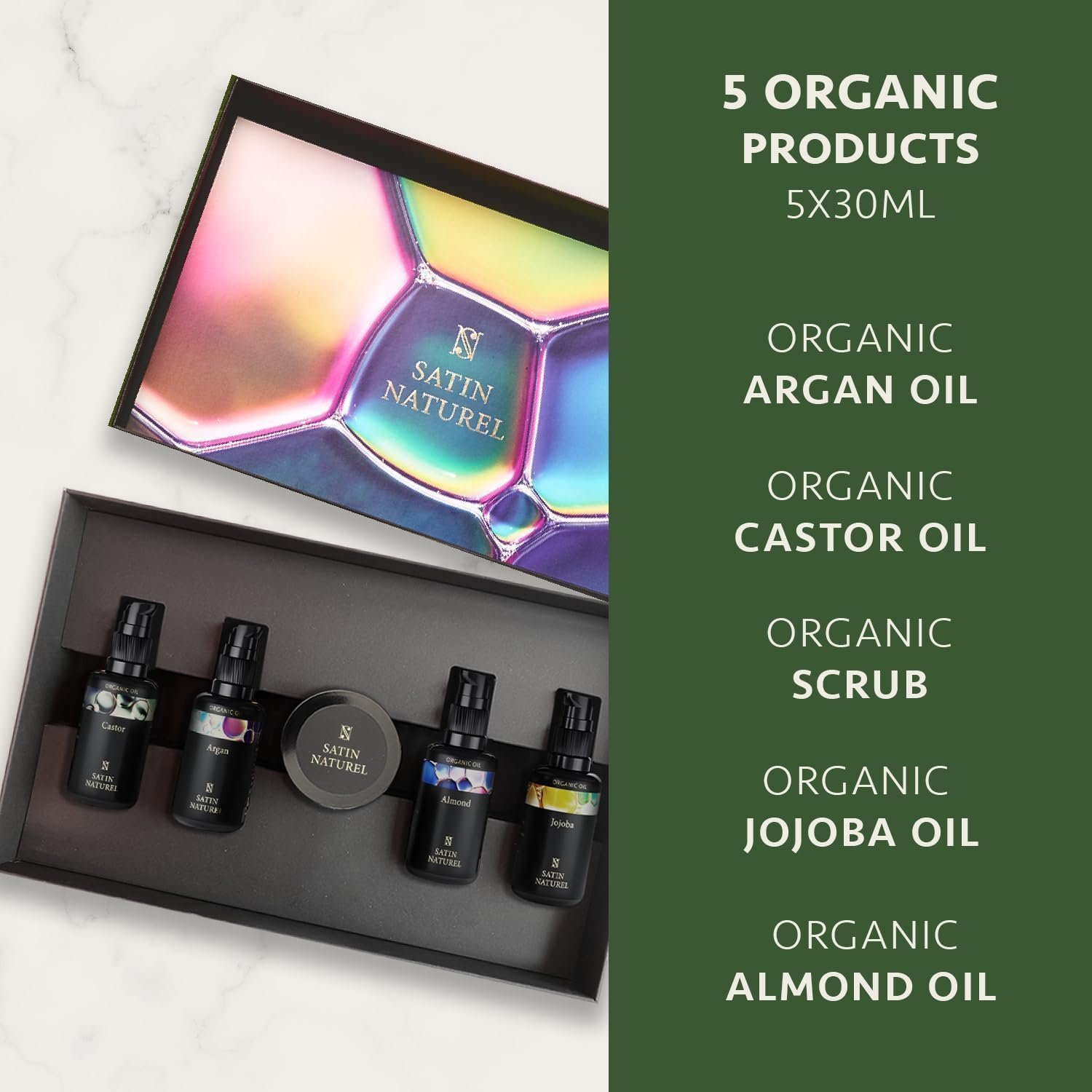 Christmas Gifts for Women with Organic Hair Growth Oil + Argan Oil + Jojoba Oil + Almond Oil + Castor Oil & Body Scrub 5x30ml - Image 5