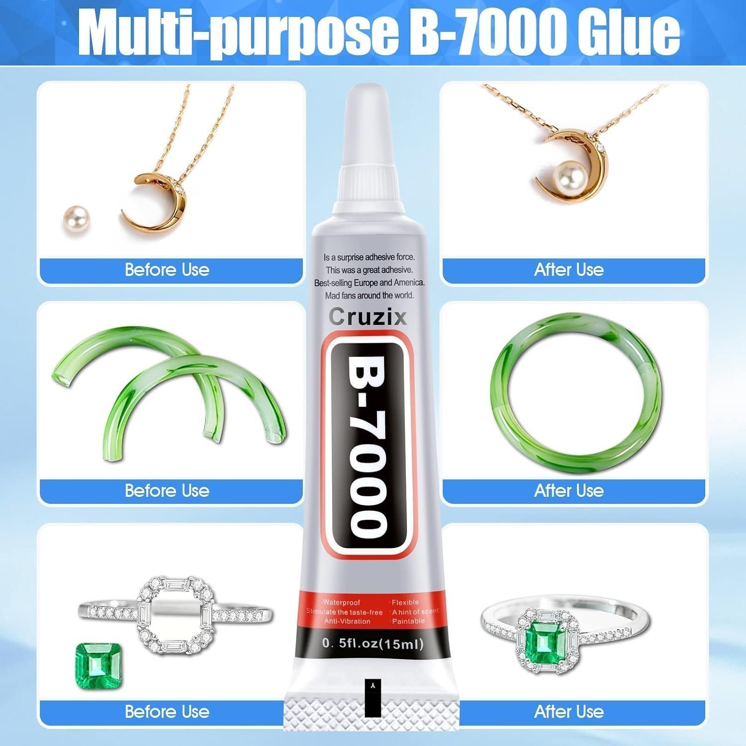 B-7000 Glue Clear for Rhinestone Crafts, Jewelry and Bead Adhesive B7000 - (4x15 ml/0.5 oz) - Image 4