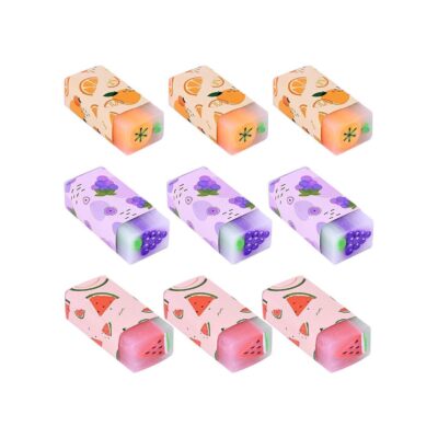 9 Pcs Fruit Erasers, Pastel Rubbers Erasers Coloured Plastic Pencil Eraser Pack