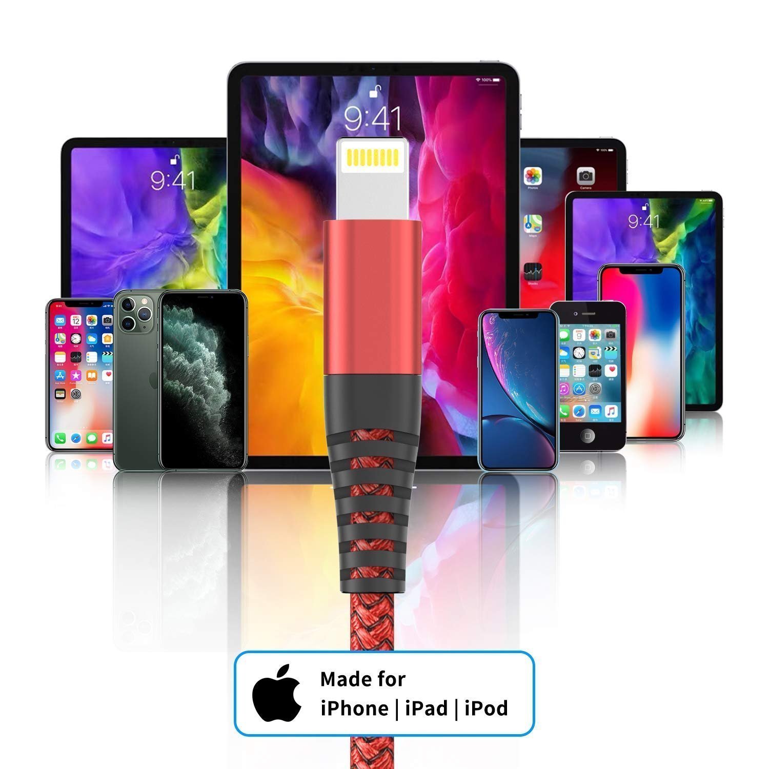 Ofuca iPhone Charger Cable, Lightning Cable 3Pack 6FT/1.8M iPhone Charger Braided Long iPhone USB Fast Charging Cable Compatible with iPhone 14/13/12/11/Pro/Xs Max/X/8/7/Plus/6S/6/SE/5S iPad and More - Image 2