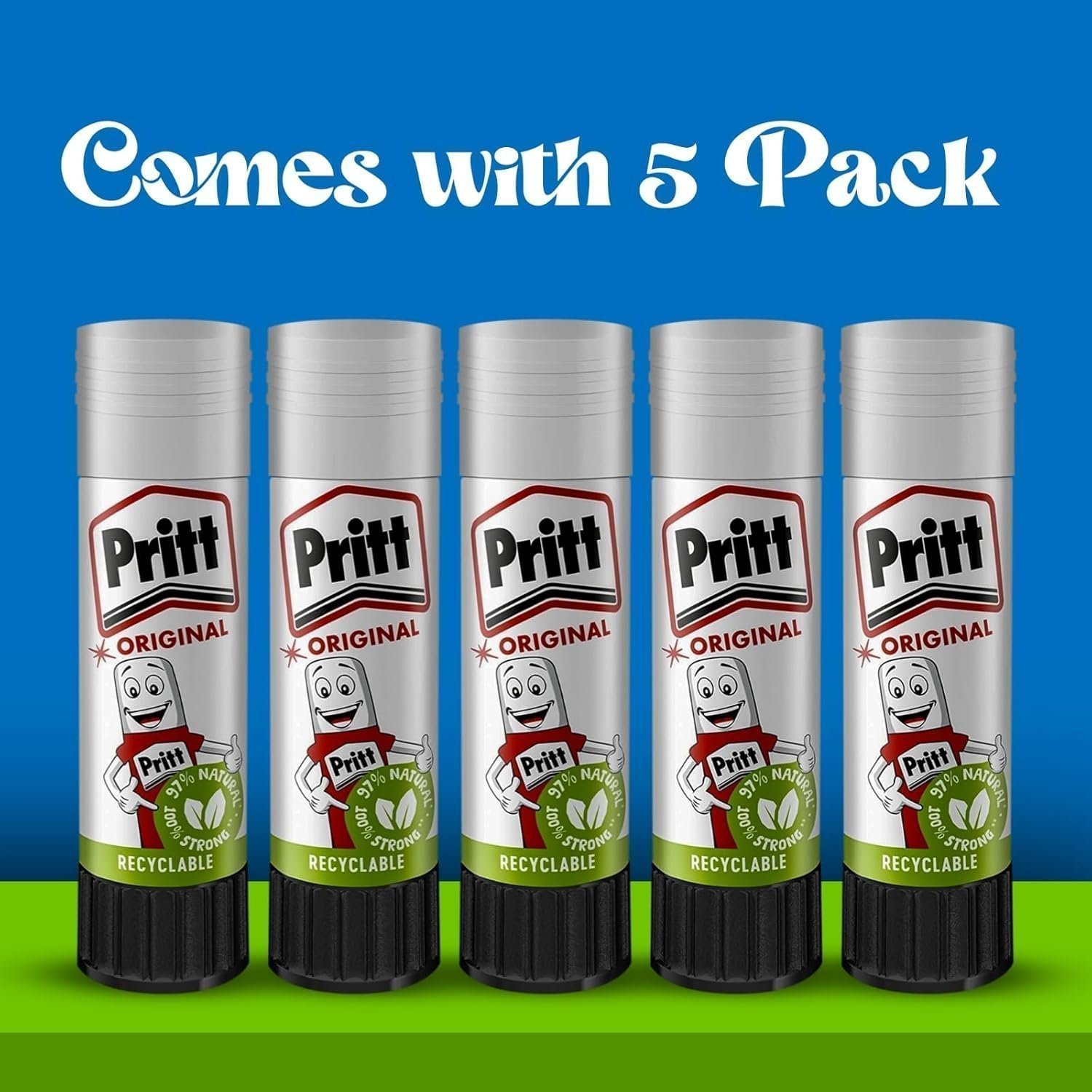 ZYBUX - Pritt Glue Sticks (5 Pack, 11g Each) - 90% Natural, Strong Hold, Child-Friendly Adhesive - Image 3