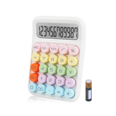 Bimormat Colorful Electronic Calculator,12 Digit Large LCD Display – (UK-COCA-White)
