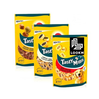 Pedigree Tasty Mini Adult Dog Treats Bundle – 3 Pack Assorted Flavours – Chicken & Duck, Beef & Poultry & Beef & Cheese