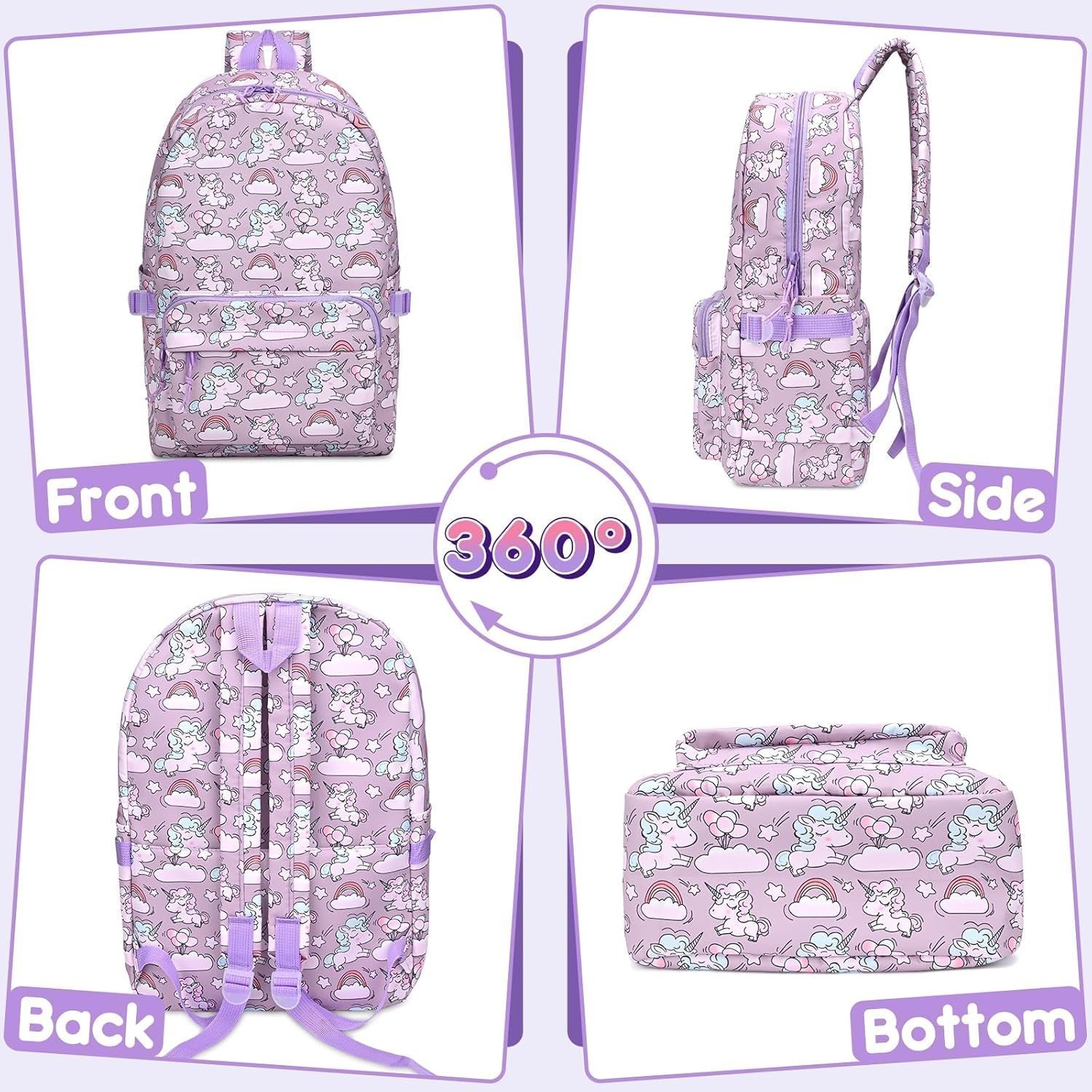 Donaky Unicorn School Bag Backpack for Girls Boys, 3 Pcs Purple Large Schoolbag Book - Image 6