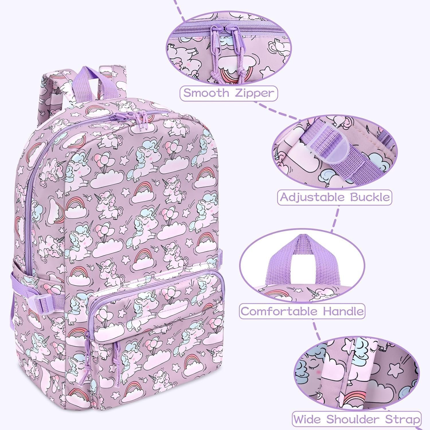 Donaky Unicorn School Bag Backpack for Girls Boys, 3 Pcs Purple Large Schoolbag Book - Image 4