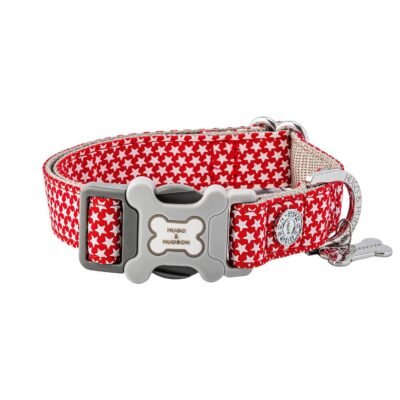 HUGO & HUDSON Nylon Dog Collar with Quick Release Safety Buckle, Red Star, M