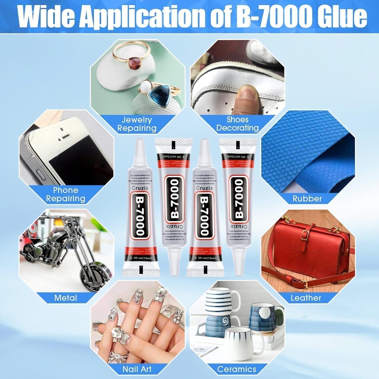 B-7000 Glue Clear for Rhinestone Crafts, Jewelry and Bead Adhesive B7000 - (4x15 ml/0.5 oz) - Image 3