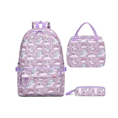 Donaky Unicorn School Bag Backpack for Girls Boys, 3 Pcs Purple Large Schoolbag Book