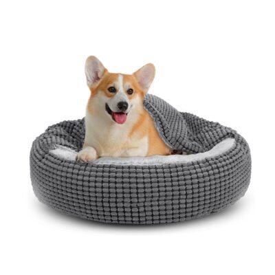 JOEJOY Round Dog Bed Calming Donut Cuddler Pet Bed for Large Medium Small Dogs Fits Up To 25/30lbs Pets