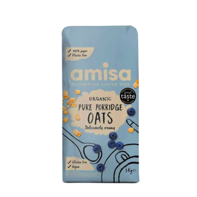 Amisa Organic Gluten Free Porridge Oats, 1kg – Batch Tested for Gluten